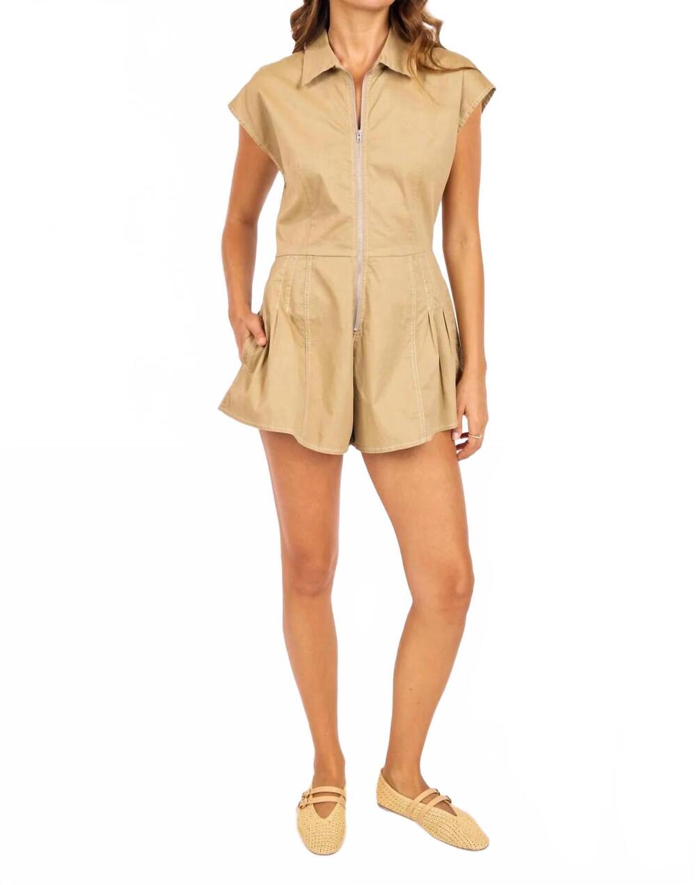 NEW SAGE THE LABEL collared zip romper in khaki ivory